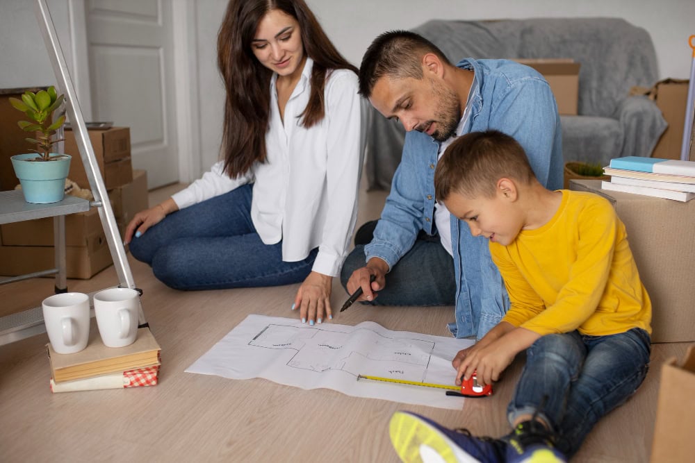 family reviewing home improvments